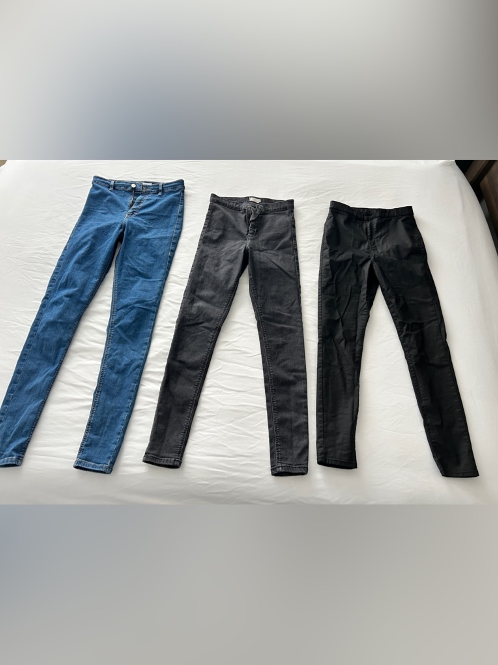 Lot of 3 Topshop Skinny Jeans - denim, black denim, leather look 28W / 30W